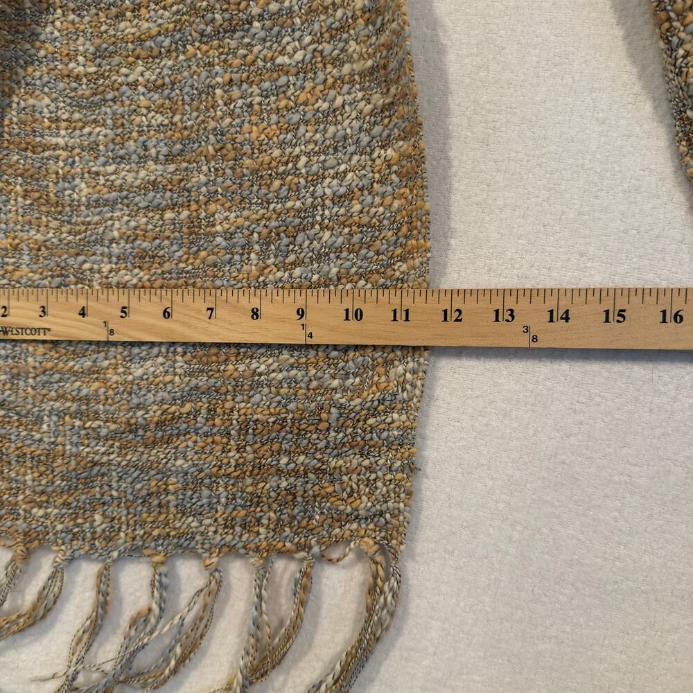 Handmade 100% Pashmina Chunky Knit Fringe Scarf in Yellow & Slate Blue 🍂✨ - Picture 6 of 8